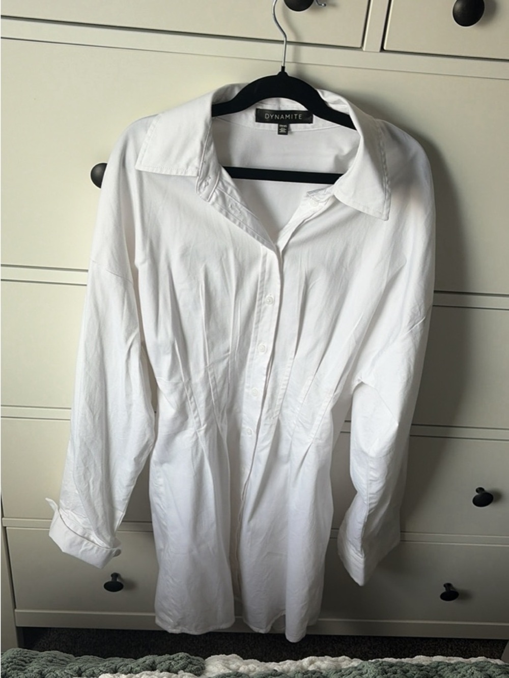 Dynamite White Long-Sleeve Button-Up Dress